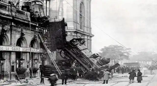 20. A train derails at the Gare Montparnasse in Paris, France, 1895.