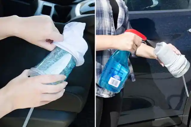 Clean Out Cup Holders Using an Old Sock and Windex