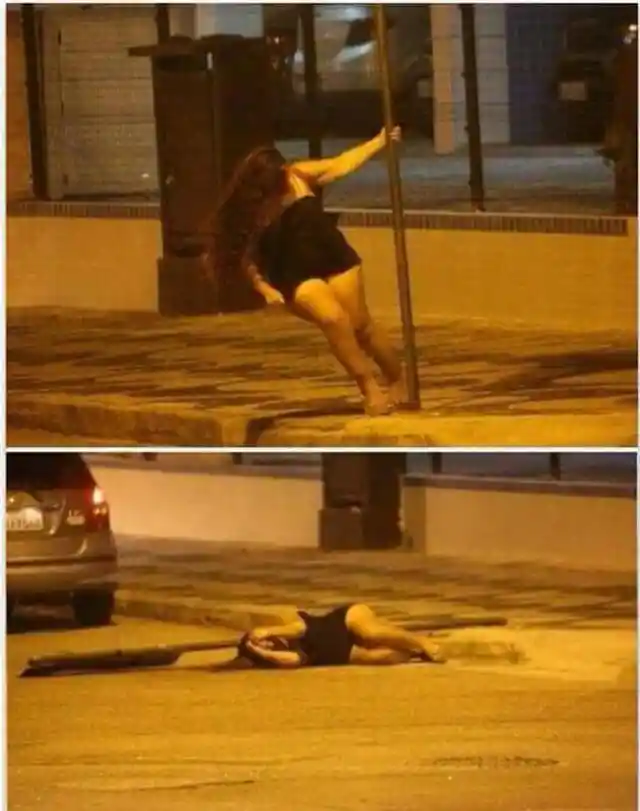 Pole dancing in the street fail