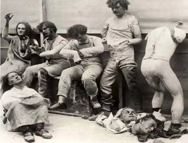36. Melted mannequins at Madam Tussaud’s London wax museum after a fire, 1925.