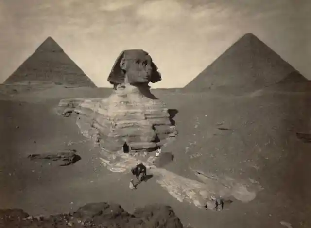 16. Partially excavated Sphinx in Egypt, 1878.