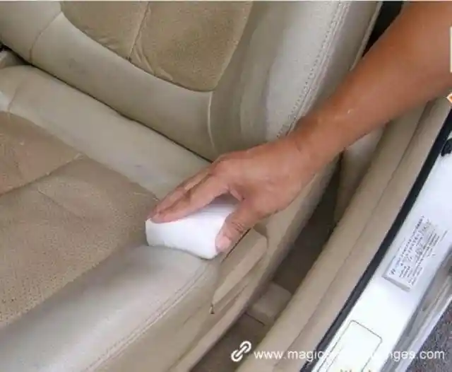 Stained Leather Seats? Use a Magic Eraser to “Erase” Stains and Buildup.