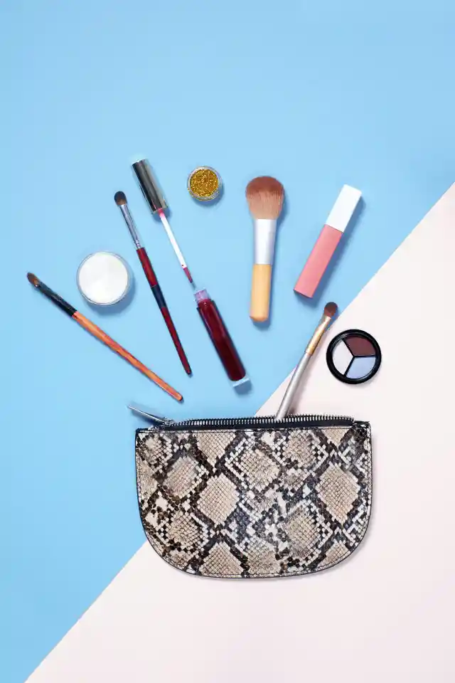 A small cosmetic bag or makeup bag