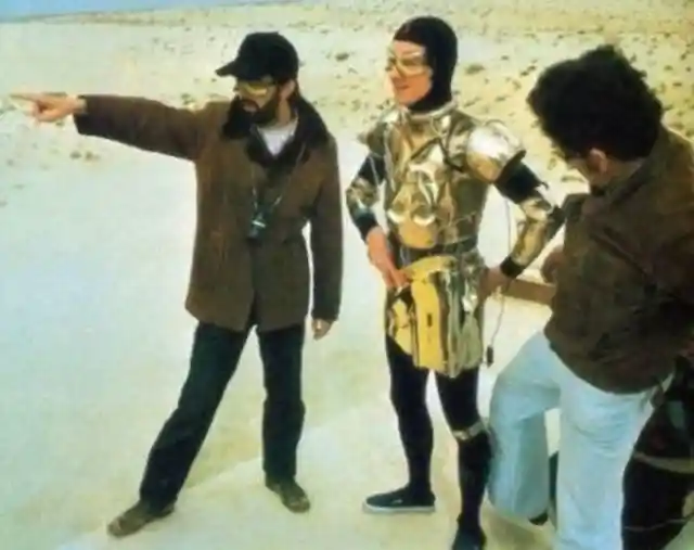 George Lucas gives some direction to Anthony Daniels.