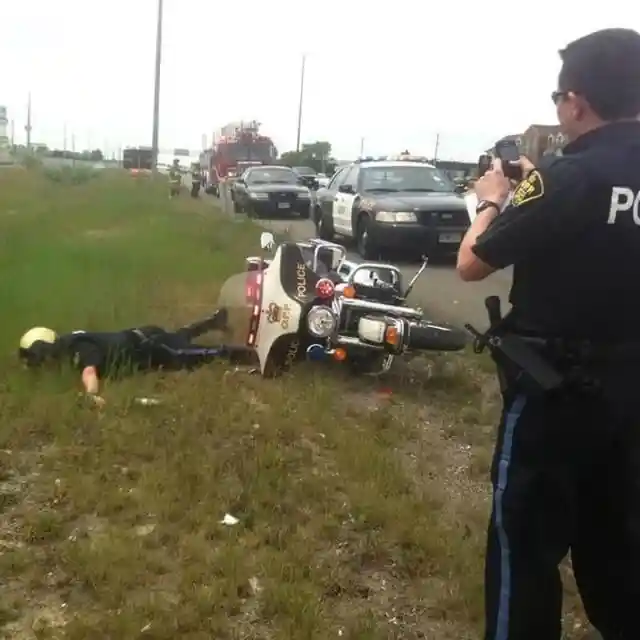 Cop fell off motorbike