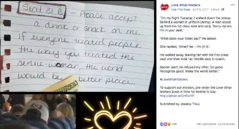 Man Wouldn’t Let Officer Sit In Coach, Then She Slips Him A Note