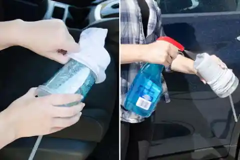 Clean Out Cup Holders Using an Old Sock and Windex