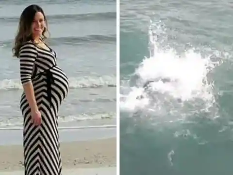 Man Was Taking Photos Of His Pregnant Wife When Suddenly He Saw A Strange Creature Emerging From The Sea