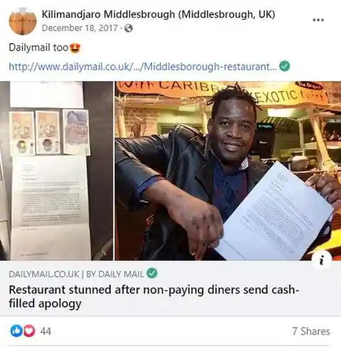 Men Ate At His Restaurant Without Paying, Days Later, The Owner Gets A Letter