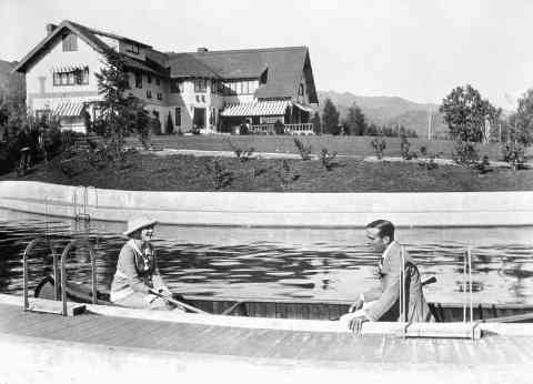 Douglas Fairbanks and Mary Pickford Canoeing at Pickfair