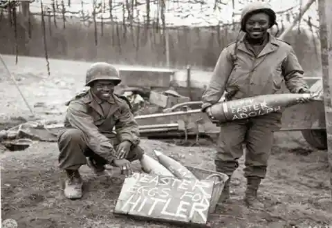 22. Two American soldiers with special ammo for Hitler, Easter Sunday, 1945.